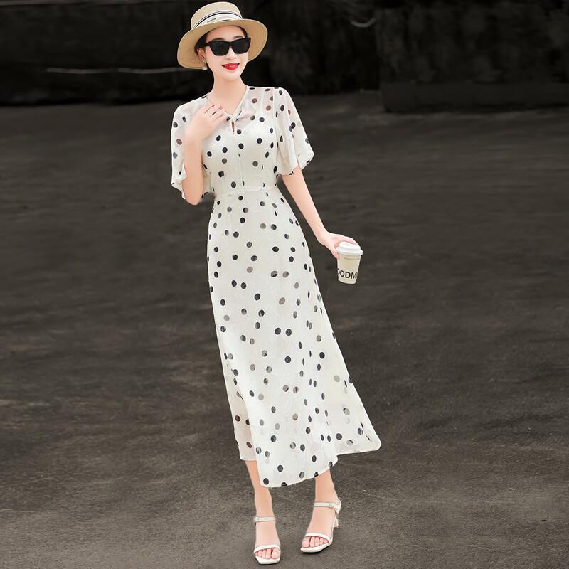 Lansere Polka Dot Ruffled V-Neck Midi Dress
