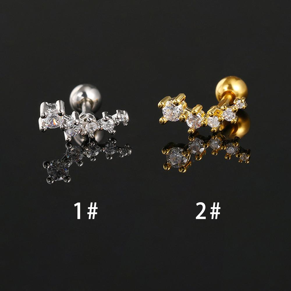 Long Strip Earrings for Women Piercing Daith Rook Zircon Geometric Silver Color Ear Accessories Screw Stud Helix Jewelry Gifts
