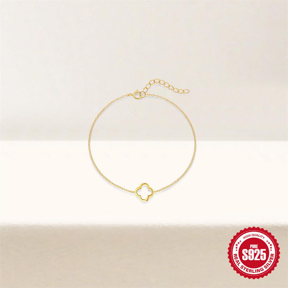 S925 Sterling Silver Ins Style Fashion Simple Jewelry Gold Niche High-End Hollow Four-Leaf Clover Women'S Hand