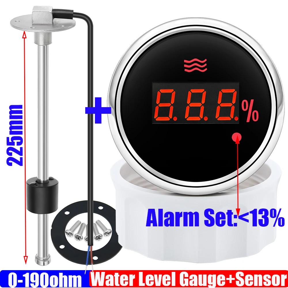 Wasserdichter 0~100% Digitaler 52mm Wasserstandsanzeiger mit Alarm 0-190ohm Wasserstandssensor 100-600mm für Auto Boot Yacht Benutzerdefiniert Rot