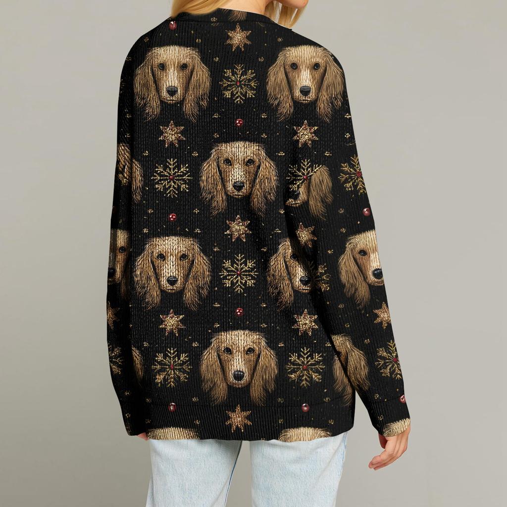 Women's Fashion Long Sleeve Christmas Print V-Neck Button Loose Cardigan Top