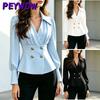 Blusas e Camisas Casuais Femininas com Decote V e Manga Longa
