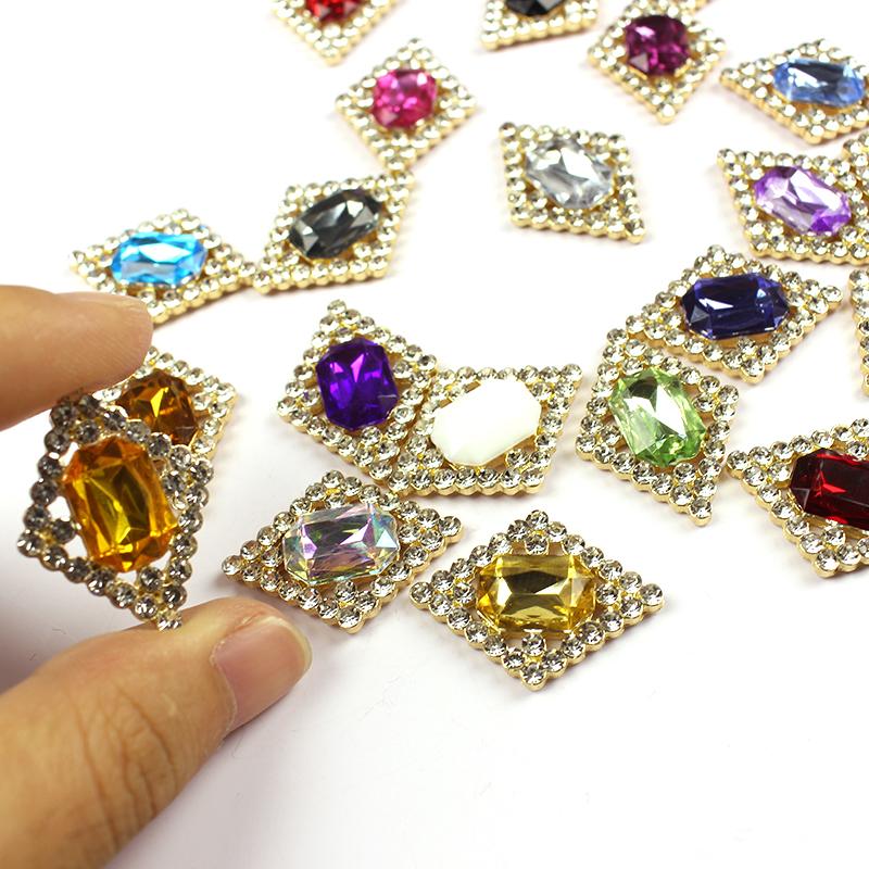 5Pcs 22*30Mm Shiny Rhinestone Rhombus Alloy Accessories Diy Jewelry Accessories Decoration
