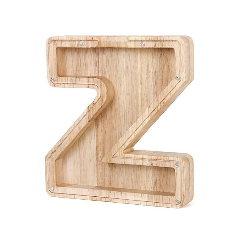18cm Twenty-six Letter Piggy Bank Wooden Coin Money Saving Box Jar Coins Storage Box Desktop Ornament Home Decor Craft Xmas Gift