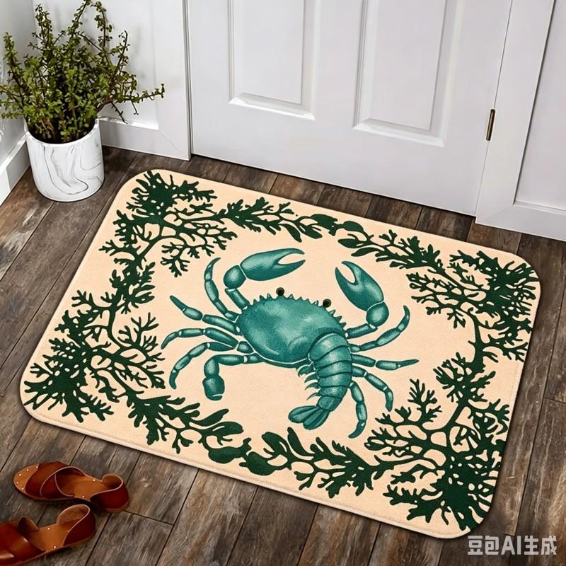 Coastal Crab Door Mat Marine Coral Weed Pattern Welcome Doormat Non Slip Entrance Rug Washable Floor Carpet Kitchen Bath Mats