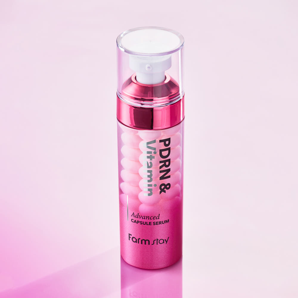Farmstay PDRN & Vitamin Advanced Kapsel-Serum 55ml Natrium-DNA Niacinamid Peptid Vitamin C Hyaluronsäure Straffendes Aufhellendes Serum pink
