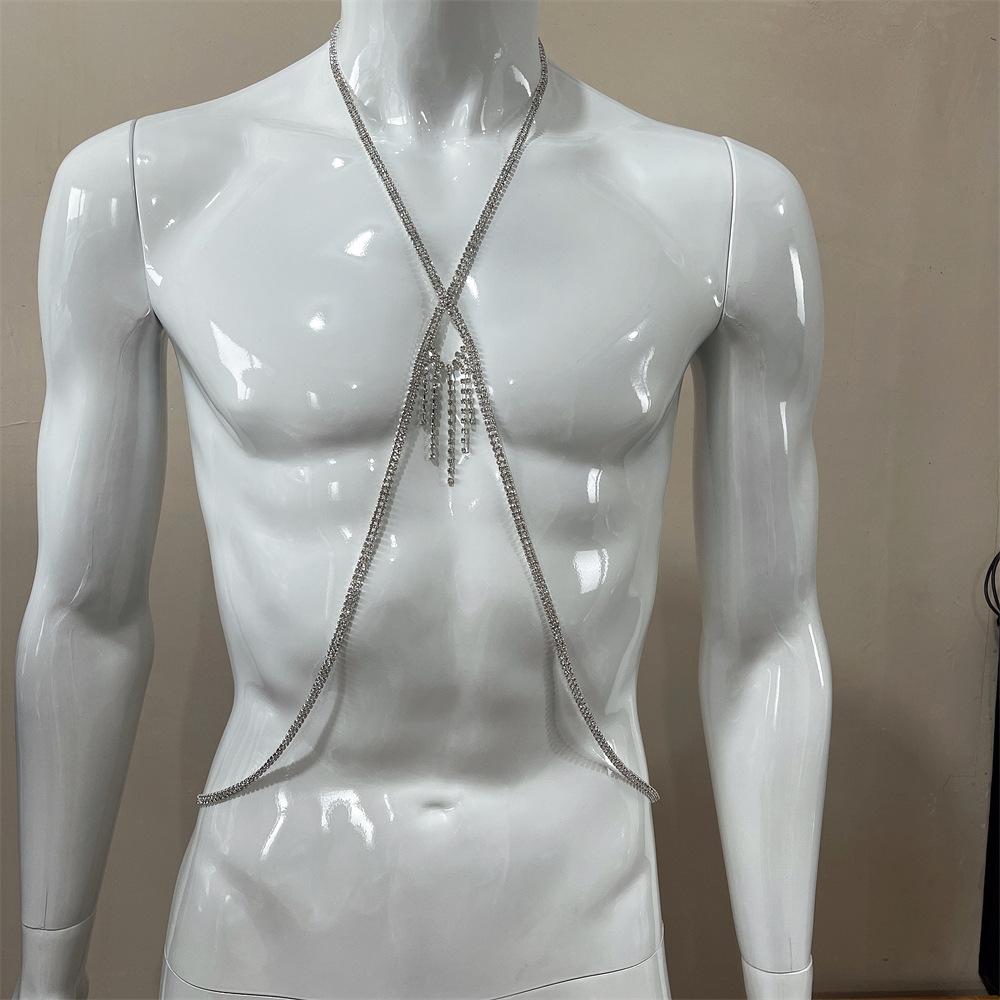 Cross Fringed Chest Chain, Nightclub Shiny Rhinestone Bra Chain, Sexy Body Chain Body Chain