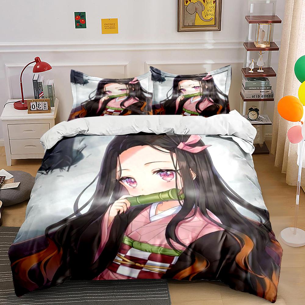 Anime Girl Pink Kimono 3-Piece Bedding Set Bedding set (1 duvet cover, 2 pillowcases, duvet not included)