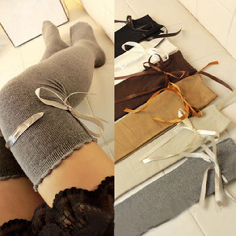 

Модные длинные вязаные носки с бантом, чулки выше колена