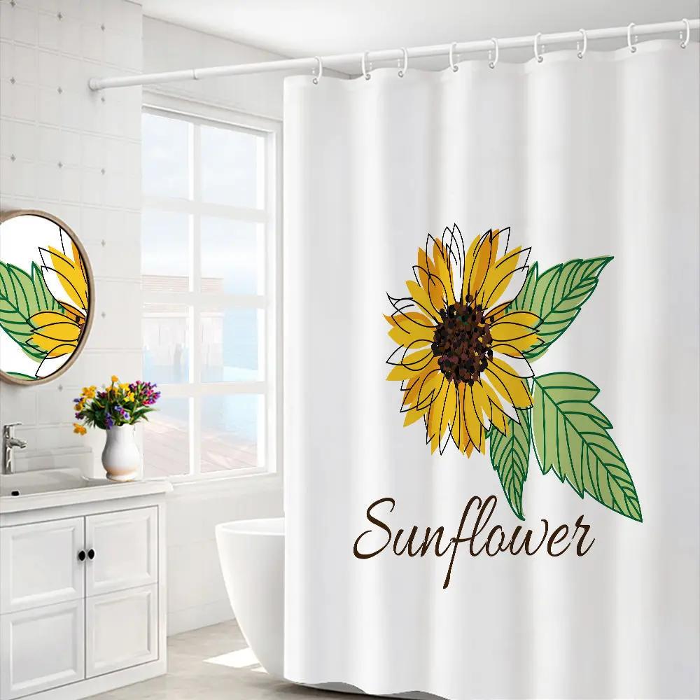 Purple Hydrangea Flower White Shower Curtain Landscape 3D Green Plant Waterproof Polyester Bathroom Curtains Bath Screen Decor