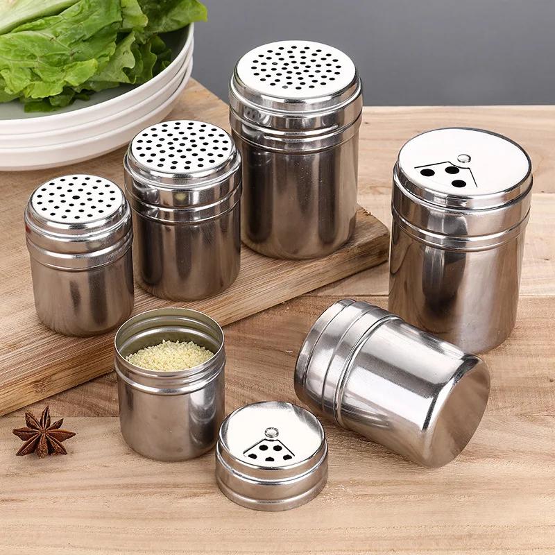 Stainless Steel Seasoning Jar Salt Sugar Shaker with Rotating Cover Condiment Spice Pepper Powder Bottle Container Kitchen Tool