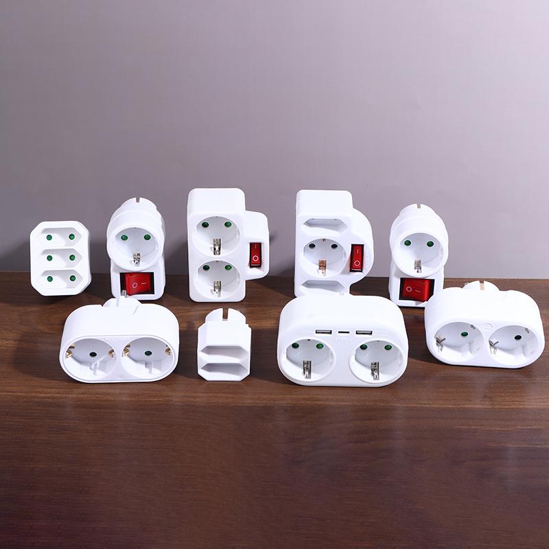 1 To 3 Plug Eu Socket Adapter With Switch 16A Plug Adapter Travel Charging German Standard Power Converter For Portugal Turkey