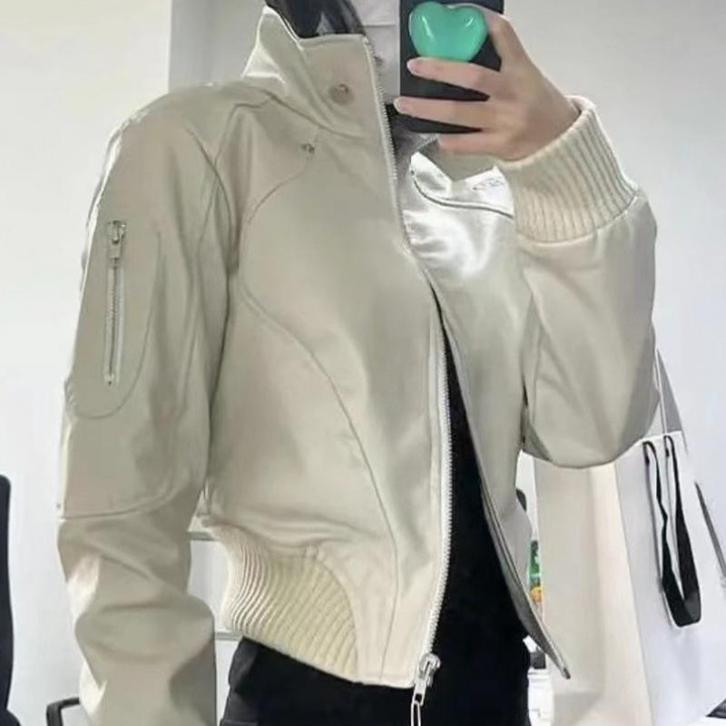 Women's Retro Hong Kong Style Leather Motorcycle Jacket: Punk Fashion Short Jacket for Spring & Autumn