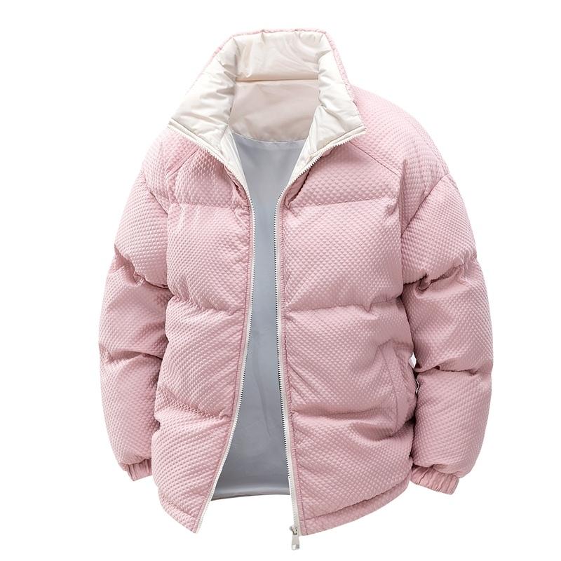 Stand-collar Granular Cotton Jacket for Men In Winter Windproof Plus Velvet Thickened Couple Thickened Cotton Jacket M розовый
