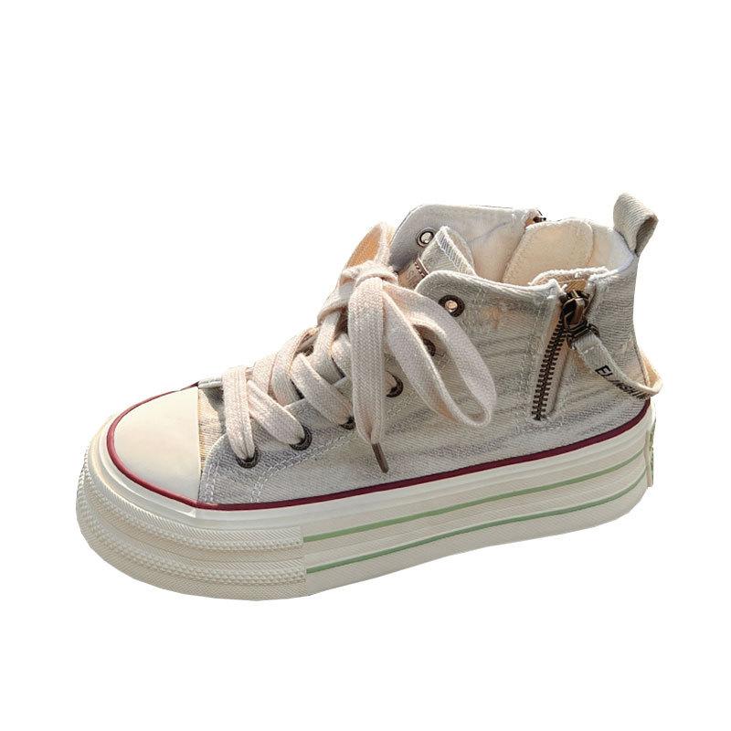 Student casual platform shoes, women's niche versatile chic shoes, 2025 new spring and autumn high-top canvas shoes