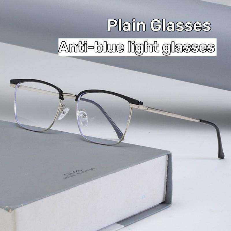 Men'S And Women'S Metal Half-Frame Plain Glasses Fashionable Square-Frame High-Definition Anti-Blue Light Glasses Eye Protection