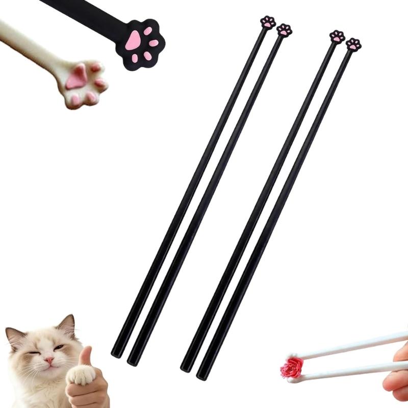 2 Paar Einzigartige Katzen-Themen-Essstäbchen Geschenk für Haustierliebhaber Elegant Nachhaltig Lebensmittelechte Materialien Besteck