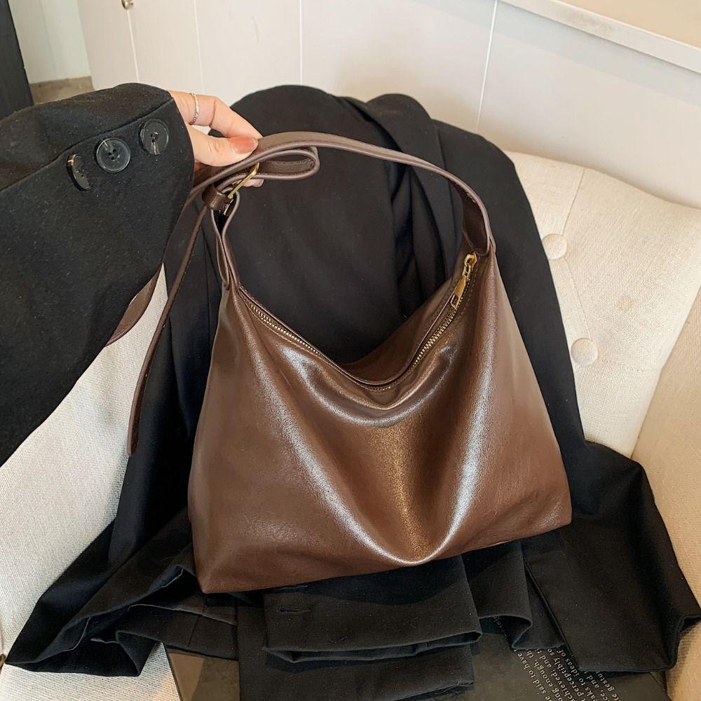 Lightweight Soft Leather Tote Bag Elegant Vintage Underarm Bag Commuting Shoulder Bag  Shopping
