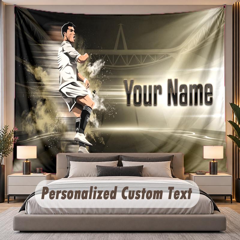 Arazzo Personalizzato con Nome Testo Cristiano Ronaldo Arazzo da Parete in Poliestere Personalizzato per Camera da Letto e Stanza