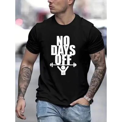 No Days Off Buchstabenaufdruck Herren Kurzarm Rundhals T-Shirts, Bequeme Atmungsaktive Lässige Dehnbare Oberteile, Herrenbekleidung