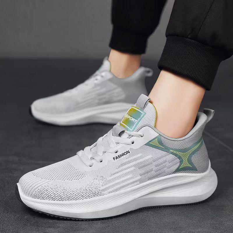 Men's Sports Shoes Spring New Breathable Mesh Light Color Thick Sole Casual Fly Weaving Trend Versatile Running Net Men's Shoes