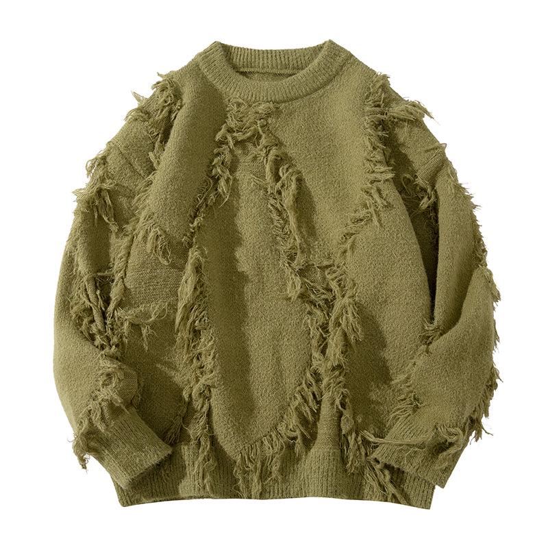 

Чоловічий светр-пуловер з круглим вирізом - 2024, осінь/зима, модний вільний крій, ледачий стиль, 688P51 XXL армія зелений колір