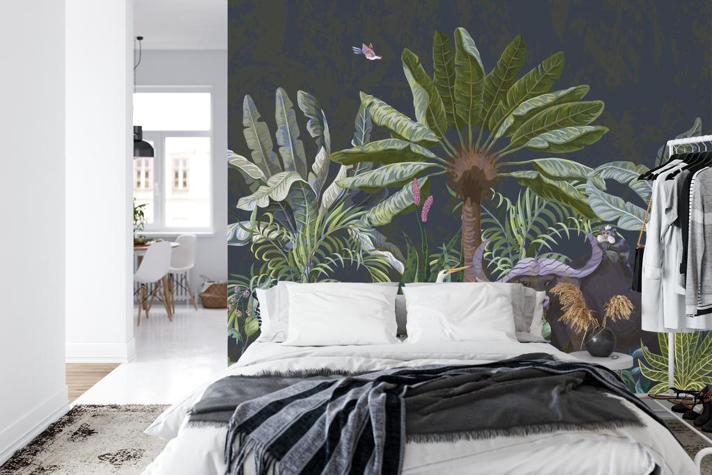 Photomural Animals Amidst Palm Trees And Plants Smooth Vinyl 368x280