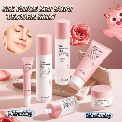 Luxury Rose Essence Anti-aging Skin Care Set Hyaluronic Acid Hydrating Anti-wrinkle and Freckle Six-piece Set
