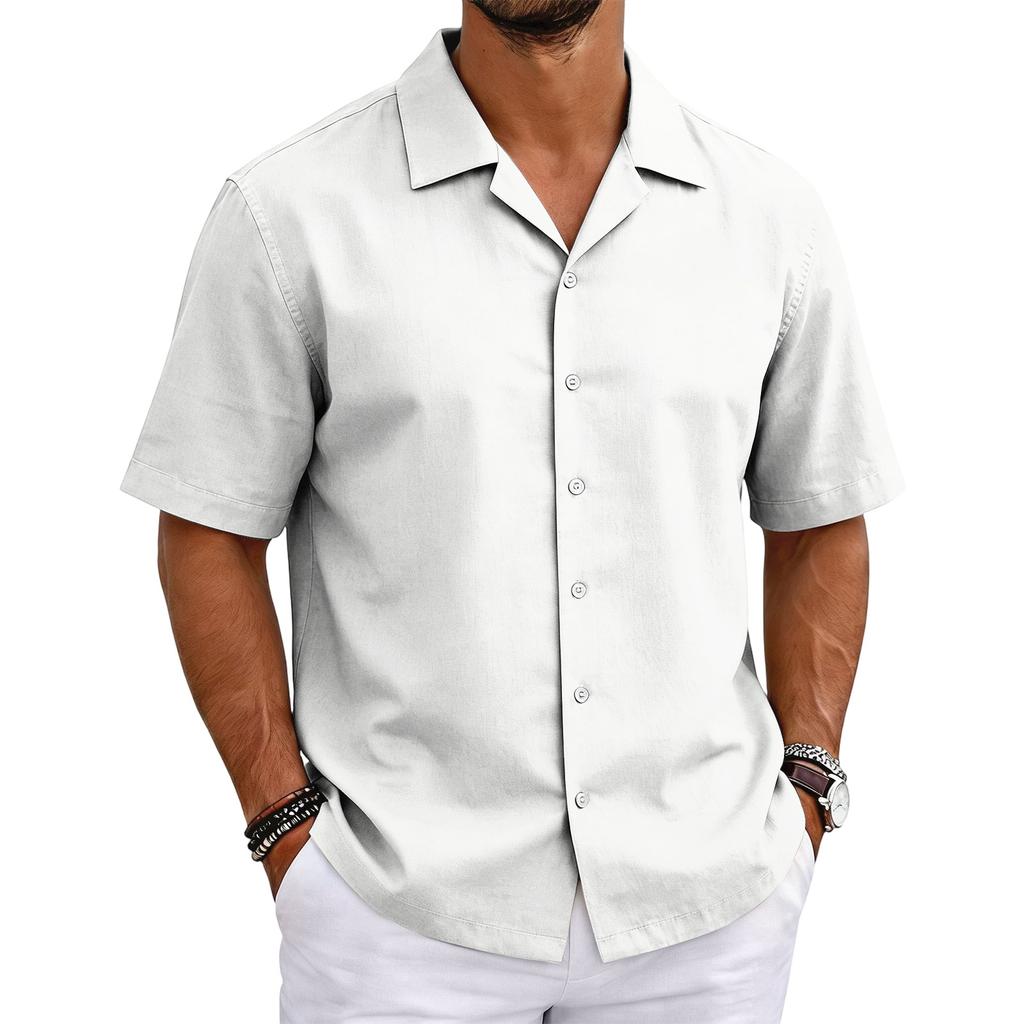 Men's Short Sleeve Cuban Collar Shirt Button Down Casual Lightweight Summer Shirt with Relaxed Fit Breathable Fabric