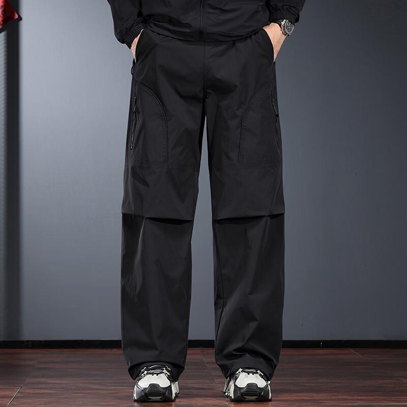 JIELEINUO Men's Wide-Leg Functional Cargo Pants