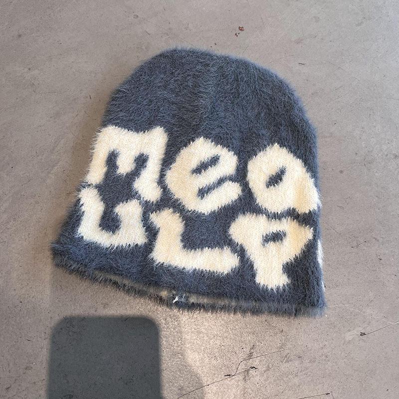 Hat Minimalist Knit Embroidered Letters Meaulp Winter Warmth Protection Earmuff
