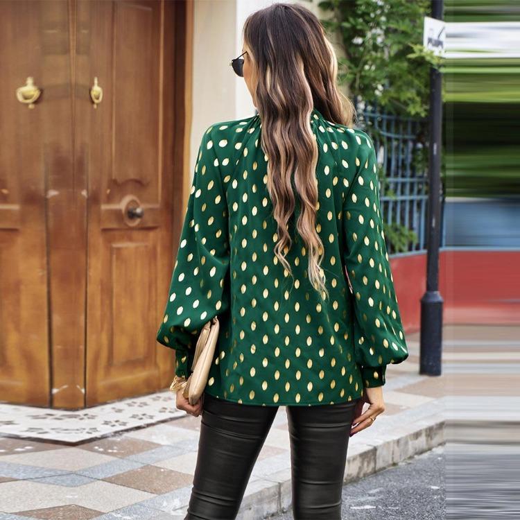 Women's Loose Hollow Out Blouse Long Sleeve O Neck Top Autumn Winter Printed Commuter Casual Tops
