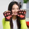 Korean Style Women's Half-Finger Plush Gloves with Embroidered Bear and Cat Paw Design