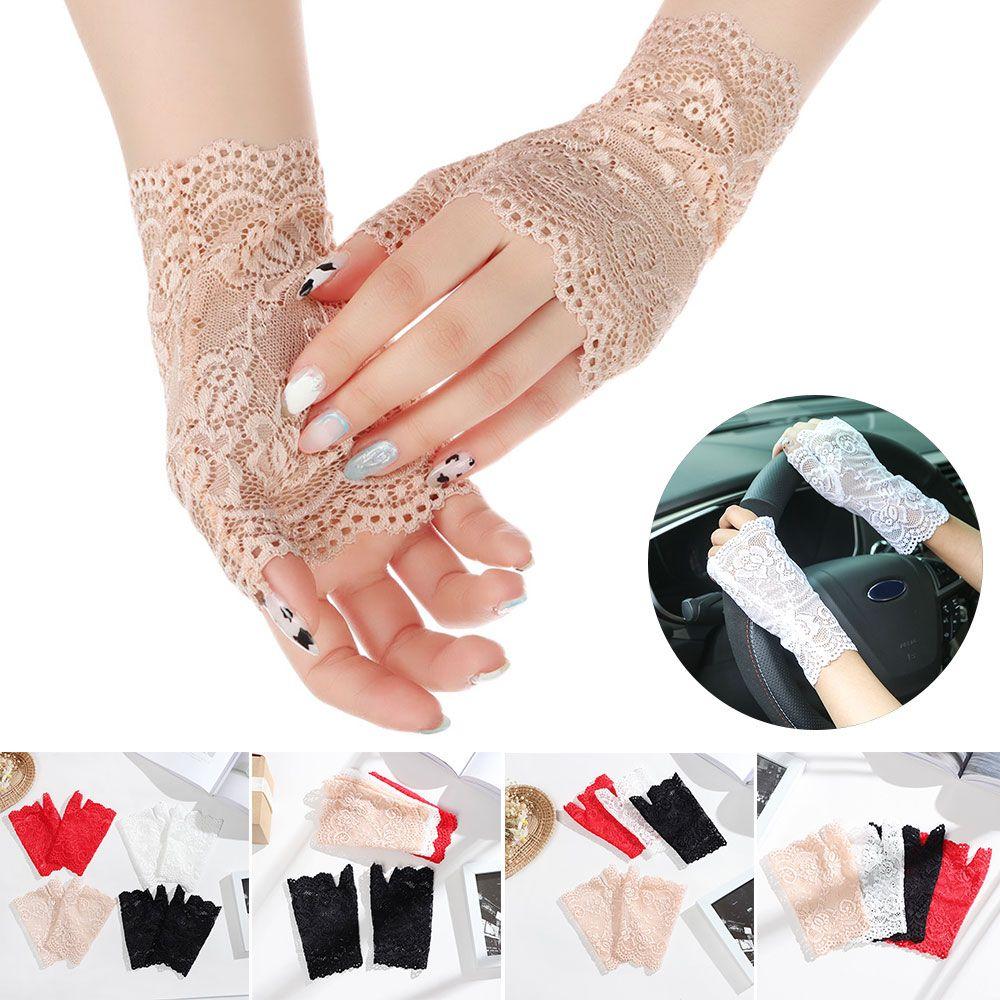 Women Dance Half Finger Lace Gloves Fingerless Mittens Driving Gloves Short Gloves