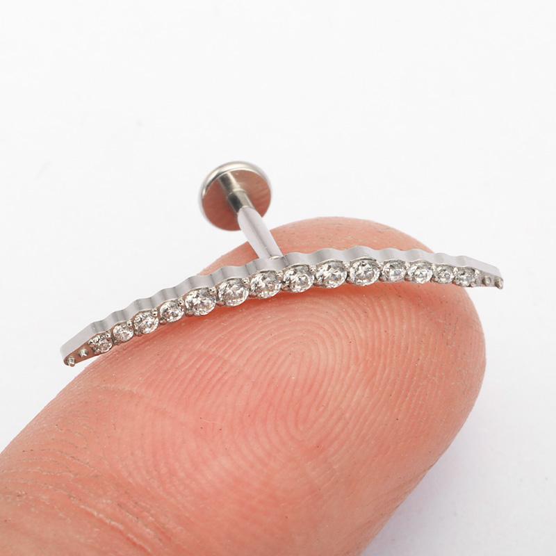 Titanium Piercings Long Arc Multiple CZ Inlaid Internally Threaded Flat Ear Cartilage Labret Ear Studs Piercing Jewelry