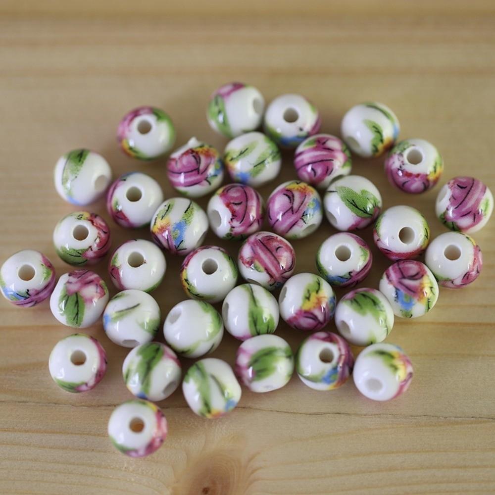 30pcs/set Flowers Printed Loose Beads Creative Chinese Style Beads  Woven Necklaces