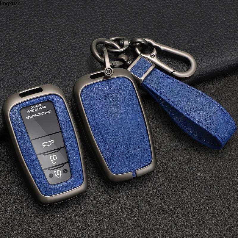 Styling Mouldings Zinc Alloy + Leather Car Key Case for Toyota Corolla Hybrid 2021 Rav4 Land Cruiser Prado Camry Highlander Priu