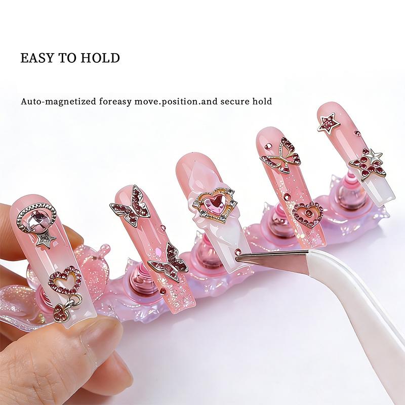 Rose Magnetic Nail Holder Stands Glowing Manicure Practice Training Display Stand Magnetic Press On Nail Practice Stands Salon