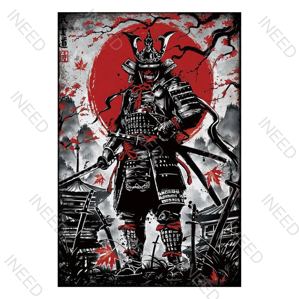Japanese Samurai Vintage Metal Plate Living Room Decoration Painting Metal Wall Art Plaque Retro Tin Sign Bar Pub Home Decor