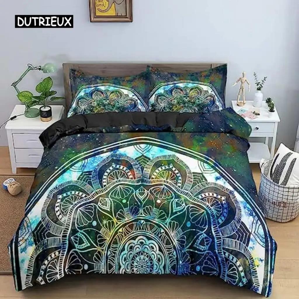 Duvet Cover Mandala Boho Chic Hippie Duvet Cover for Decor Comforter Cover Luxury Microfiber Red Purple and Teal Mandala Floral 70x133cm 3pcs