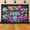 2D flaches Banner 1 Stück - Retro 80er/90er Party Hintergrundstoff - Neon Lautsprecherbox