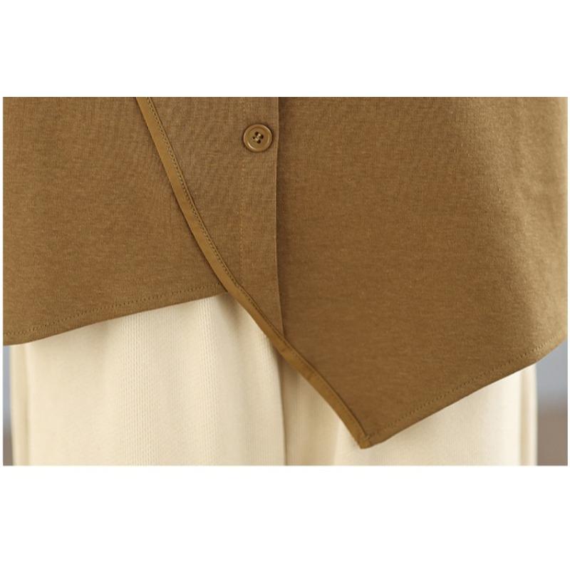 DIMANAF 2025 Podzimní Tričko Plus Size Dámské Dlouhý Rukáv O-Výstřih Volné Jednobarevné Topy Trička Bavlna