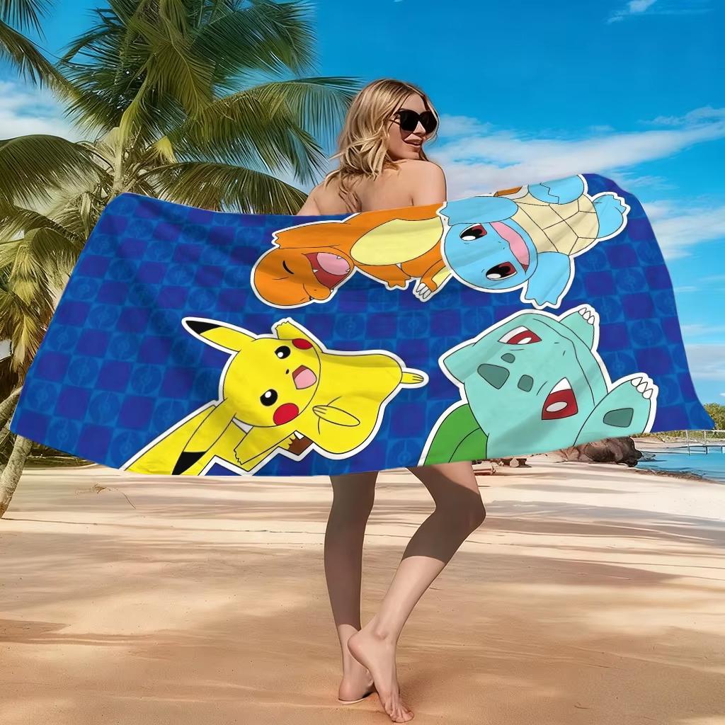Trendy Pokemon Print Beach Towel,Soft Microfiber Lightweight Quick Dry,Oversized for Travel Camping,Pikachu&Decor Towel for Kids