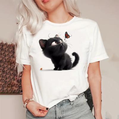 Summer Women's T Shirt Casual Short Sleeve Tee Cute Cat Design 3d Print T-Shirts Fashion Street Female Oversized Clothing