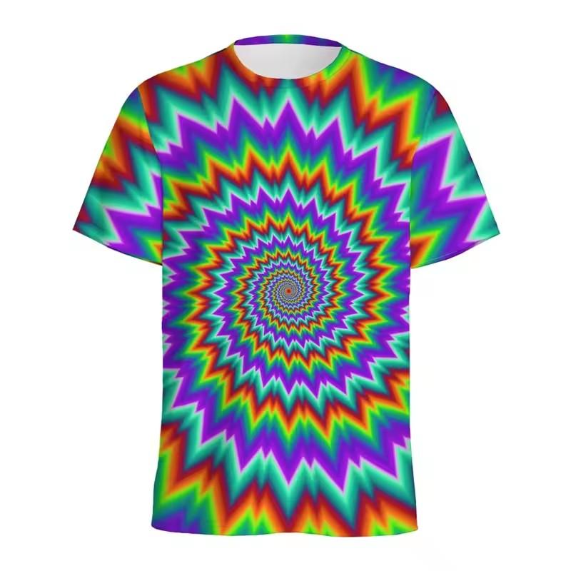 Colorful Spiral Dizzy Pattern T Shirt Women Summer Casual Round Neck Short Sleeve Tops 3D Printed Optical Illusion Tee Shirts