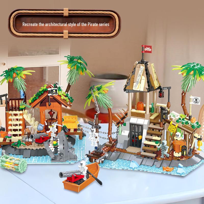 Pirate Series Medieval Black Rock Reef Skull Island Building Blocks Set