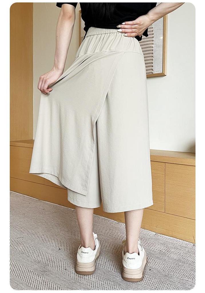 Milan Women's High Waist Wide Leg Cropped Pants - Wrinkled Pleated Skirt Style, Breathable and Loose Fit for Summer.