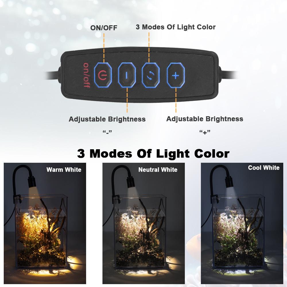 Aquarium LED Light USB 5V 3W Aquatic Lighting Clip-on Lamp for Fish Tank