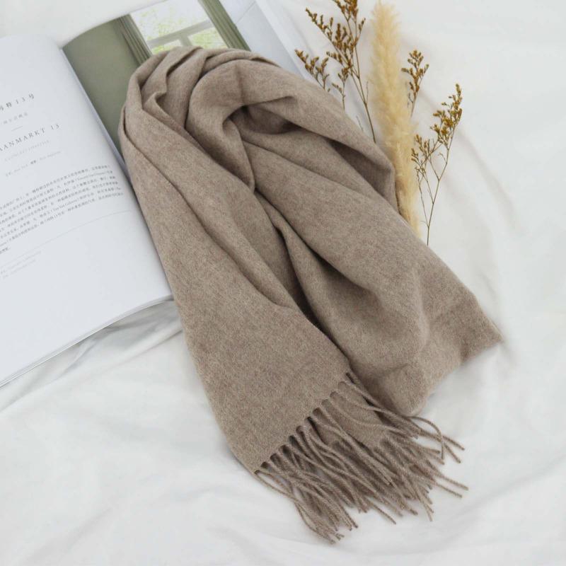 Solid color 100% wool scarf, women's high-end sense, women's versatile spring and autumn thin scarf, men's shawl wholesale