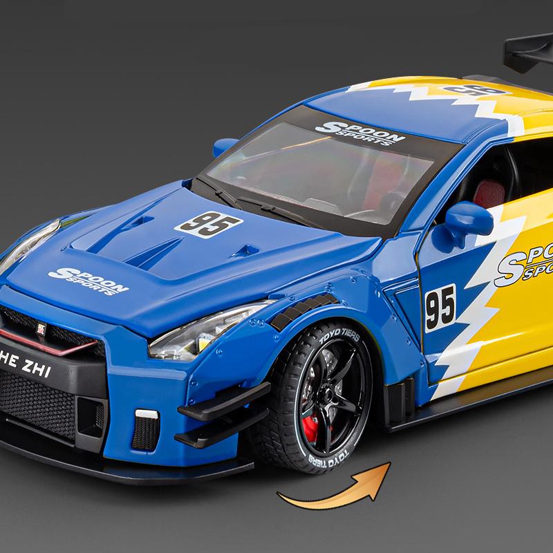 1/24 Nissan GT-R GTR R35 Stop Metalu Samochód Sportowy Model Odlewany Metal Pojazdy Wyścigowe Model Samochodu Dźwięk i Światło Z Spryskiwaniem Zabawka Dla Dzieci Prezent